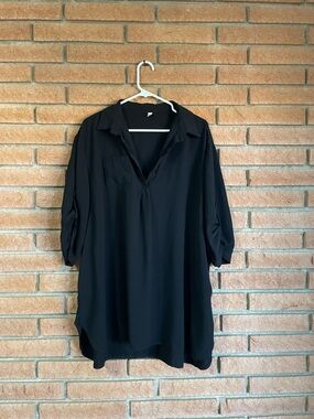 Black Collared Mini Dress with V-Neck